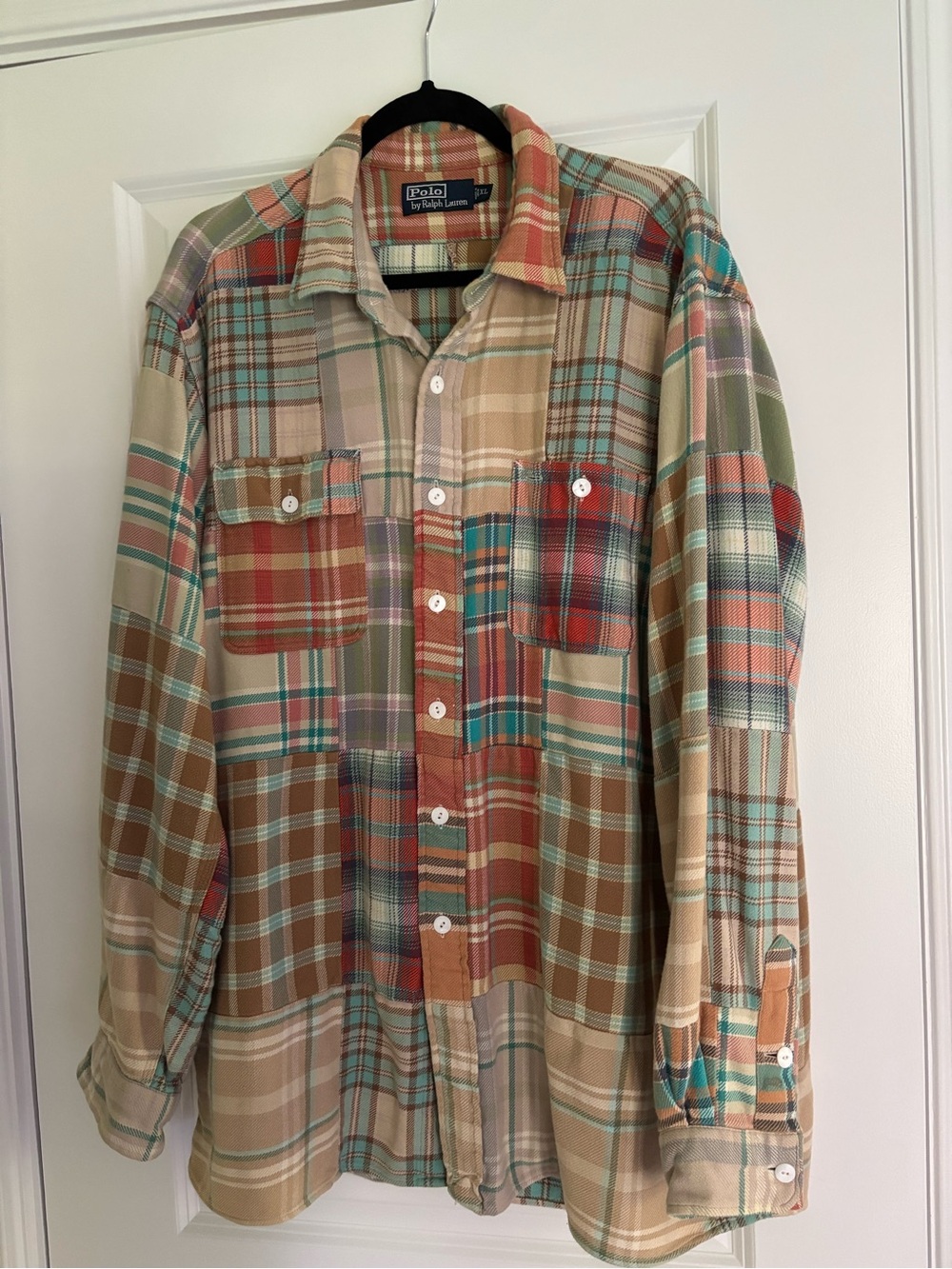 Ralph Lauren Patchwork Plaid Button-Down Shirt in Tan, Green, Red, Blue